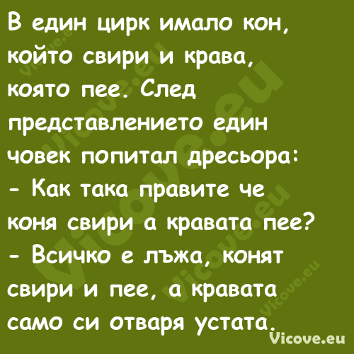 В един цирк имало кон, който св...