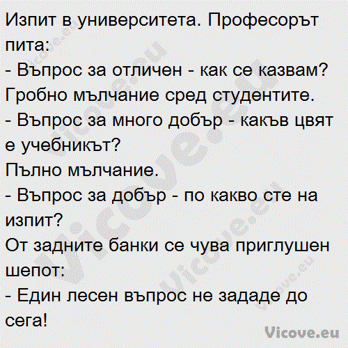 Изпит в университета. Професорът пита