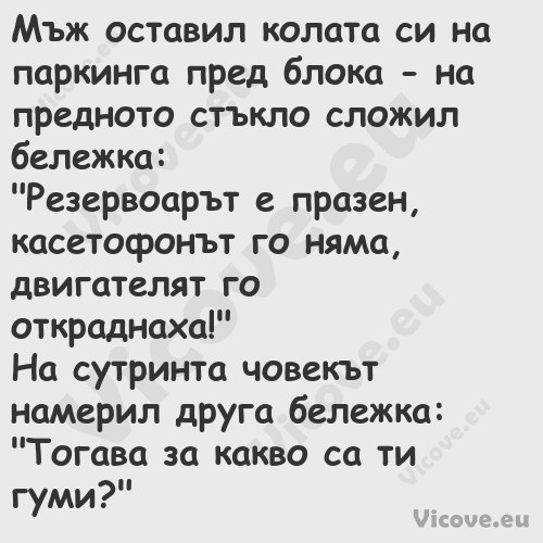 Мъж оставил колата си на паркин...