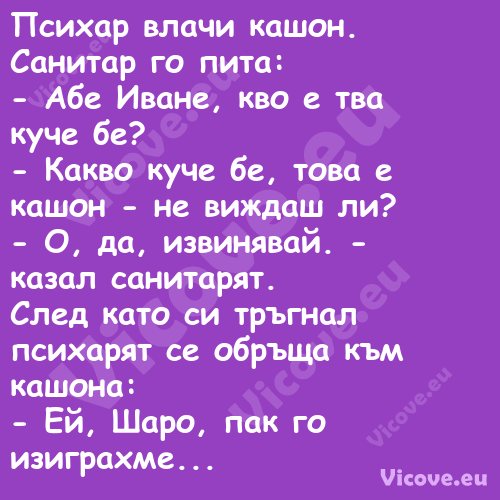 Психар влачи кашон. Санитар го ...